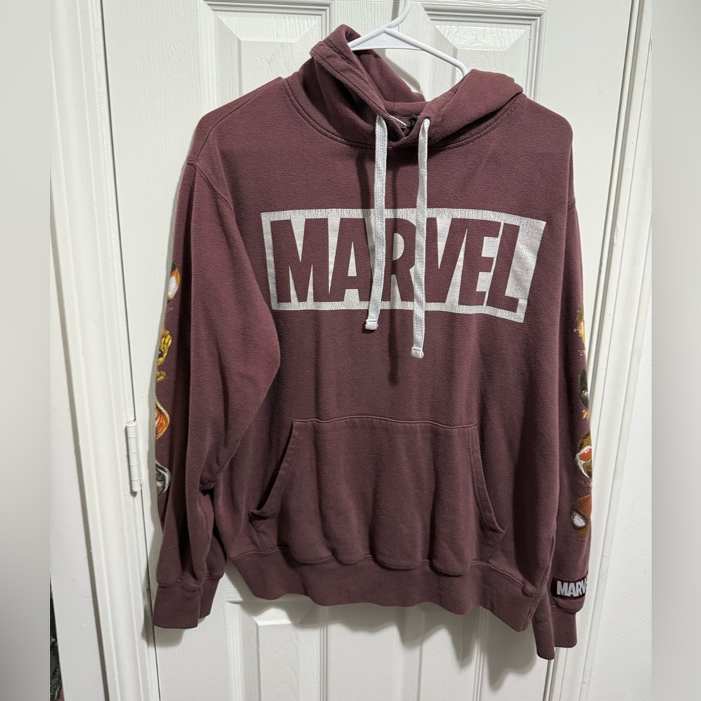 Marvel Dark Red Hoodie with Graphic Sleeves